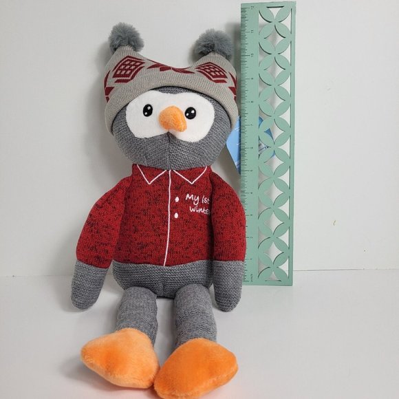 Spark Create Imagine Knit Owl Plush Christmas My First Winter Rattle Crinkle 18" - Picture 10 of 15